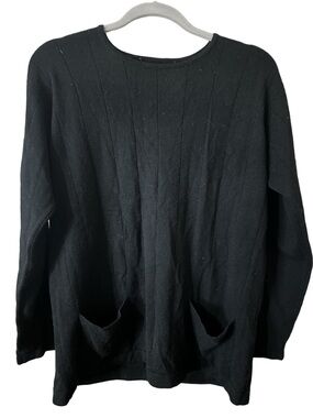 Black Knit Soft Cozy 100% Cashmere Pocket Sweater Size Medium